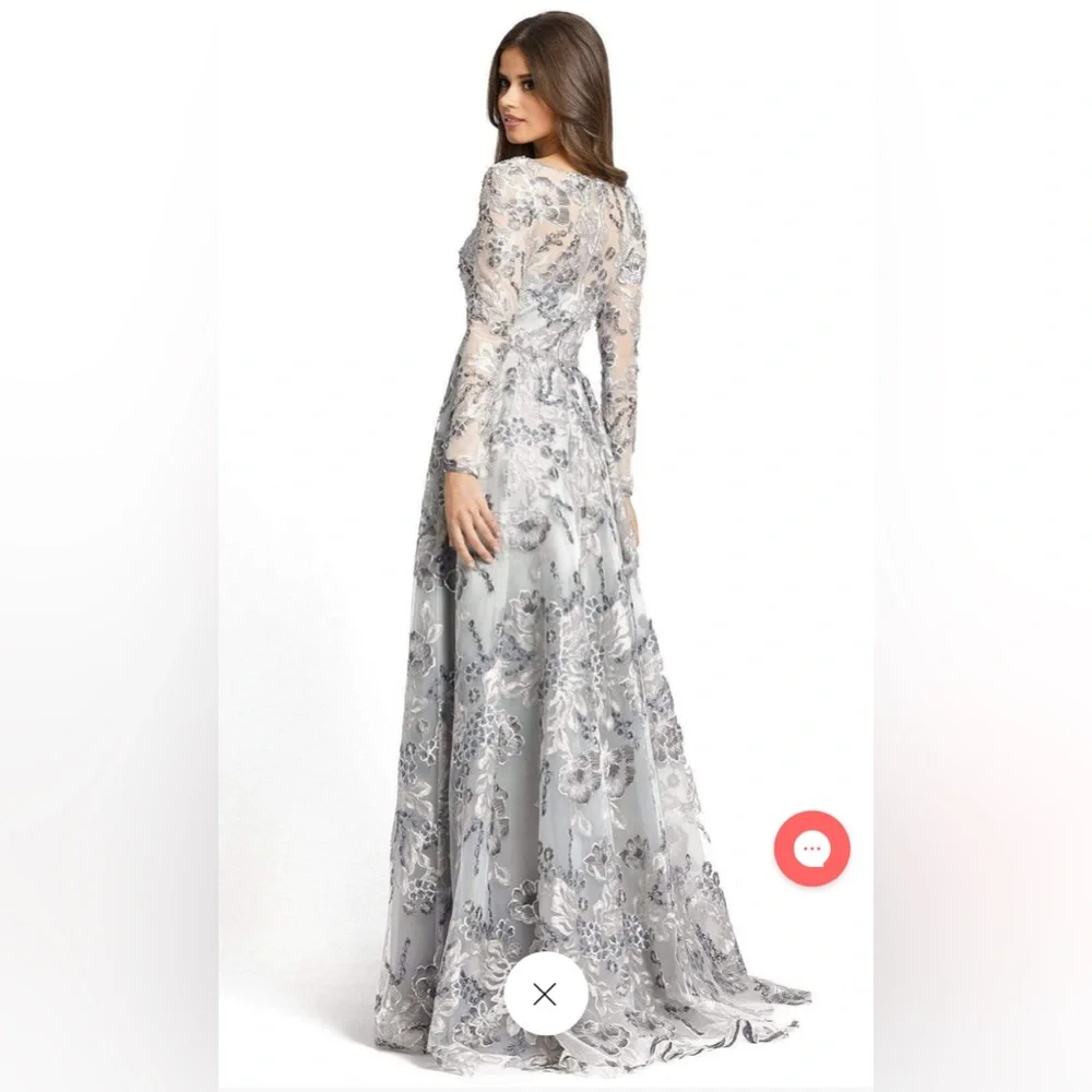 Floral embellished illusion sleeve A-line gown - Picture 2 of 3